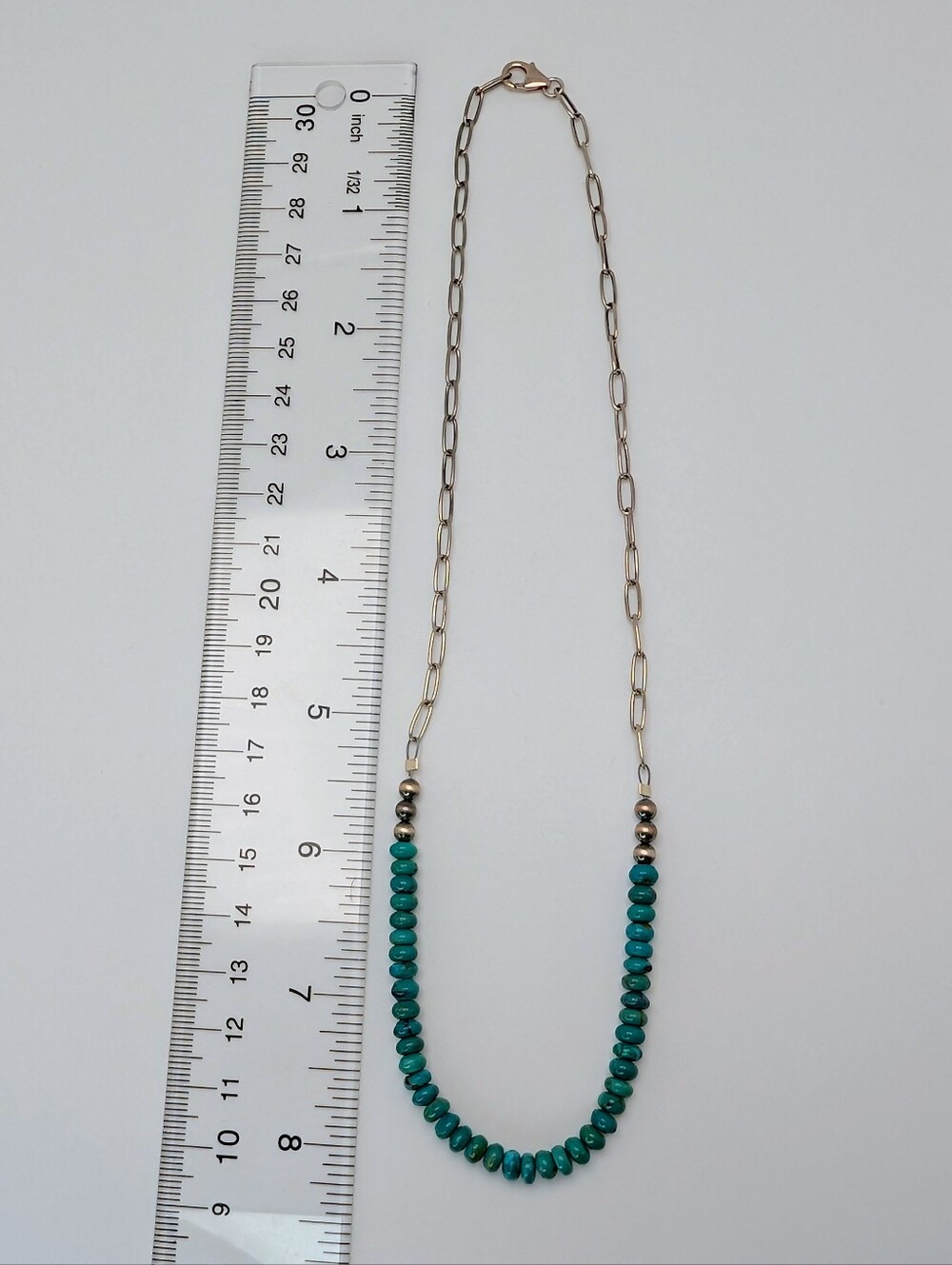 Kingman Turquoise Paperclip S925 Sterling Silver Gemstone Necklace - Picture 6 of 7